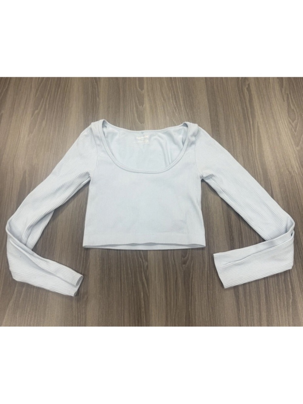 Garage Womens Light Blue Ribbed Scoop Neck Long Sleeve Crop Top Size XS